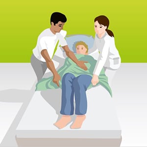 Ergonomie – horizontale Umlagerung mit Kopfstütze für den Bewohnenden